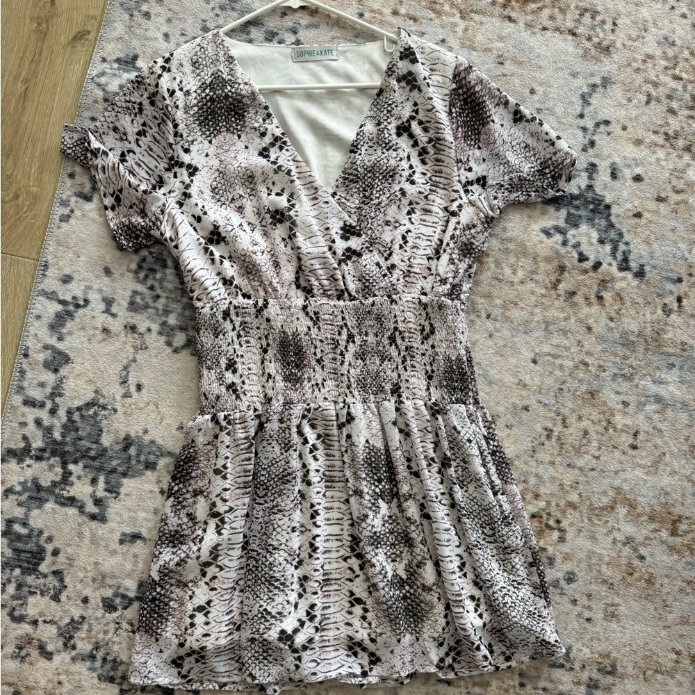Snake print dress with smocked waist band